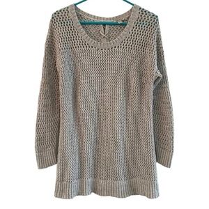 LUCKY BRAND Light Gray Long Sleeve Open Knit Scoop Neck Sweater size Medium